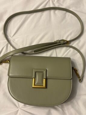 Mystique Sage Green Smooth Vegan Leather Crossbody Bag with Gold Accent